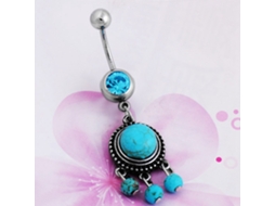 Anéis De Umbigo Pendentes Aço Inox Turquesa Azul Feminino
