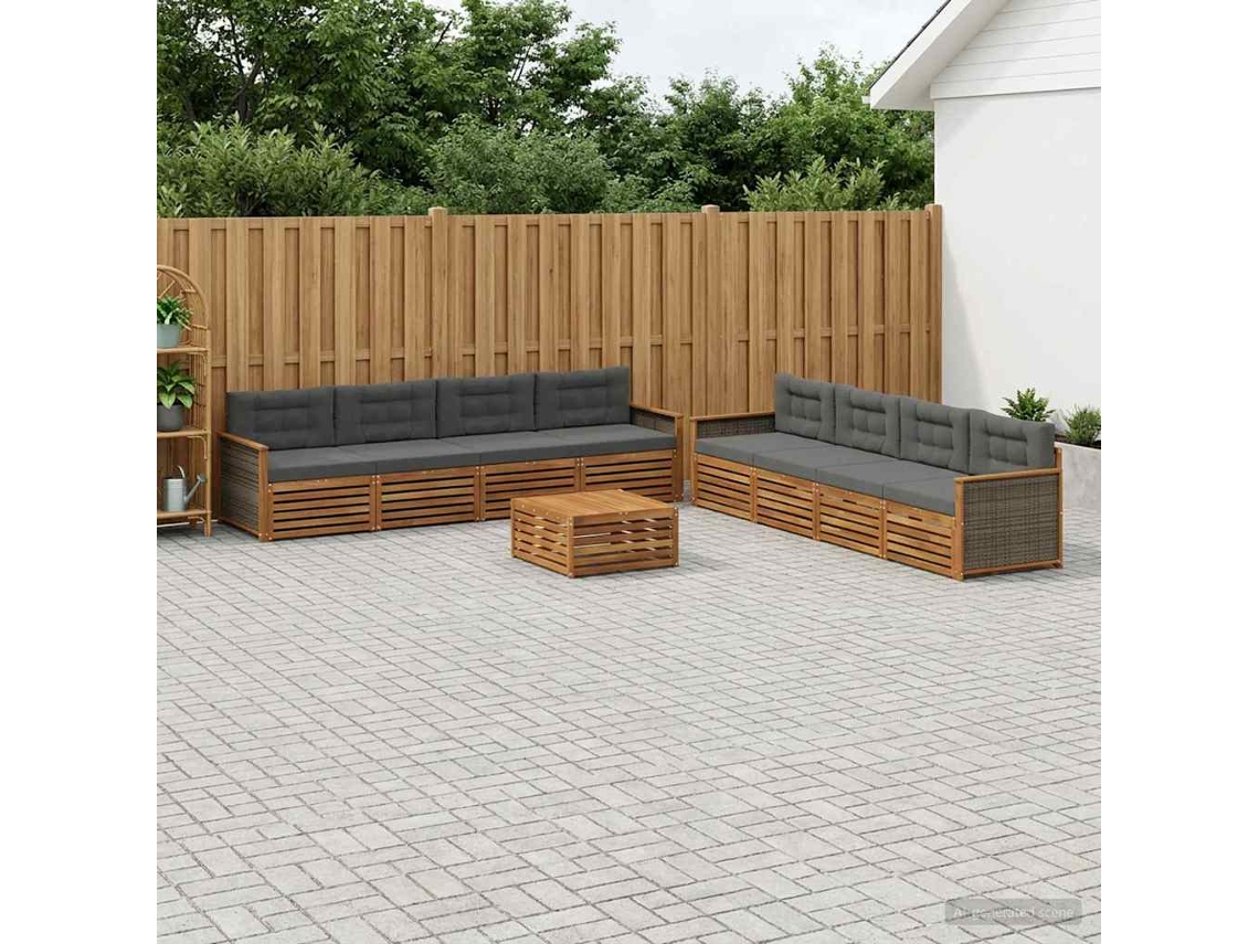 Vidaxl Conjunto De Sofás Para Exterior 9 Unid. Natural E Antracite
