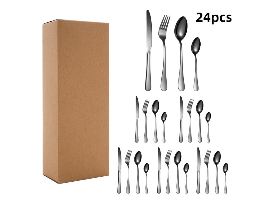 Conjunto De Talheres De Aço Inoxidável (24 Peças - Preto) (faca, Garfo, Colher)