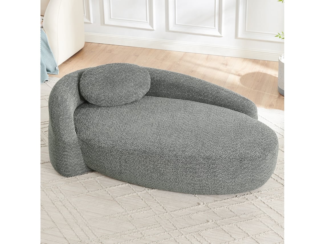 Sofá Minimalista Em Tecido De Pelúcia Com Design Arredondado, Macio E Acolchoado, Com Almofadas, Quarto E Estúdio, Cinza