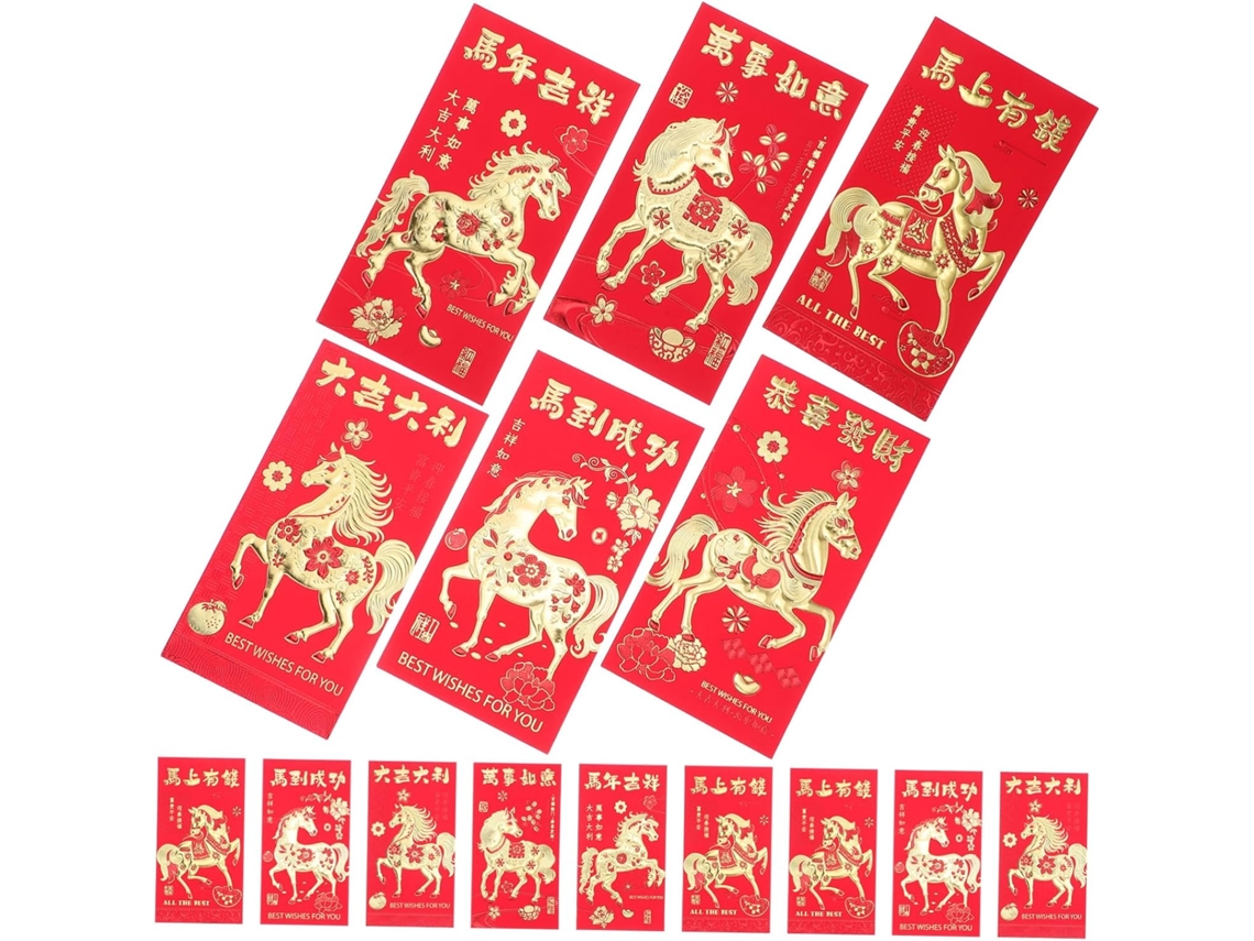 48 Envelopes Vermelhos Chineses Com Tema De Cavalo Para O Ano Novo Chinês, Papel Tradicional Festas De