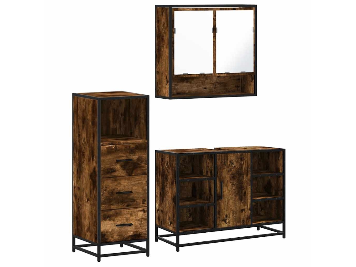 Maison Exclusive - 3 Pcs Conjunto De Móveis Wc Madeira Processada Carvalho Fumado