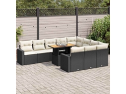 Vidaxl 11 Pcs Conjunto Sofás De Jardim C/ Almofadões Vime Pe Preto