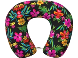 Travesseiro de Viag Espuma Viscoelástica com Estampa Flores Havaianas Suporte para o Pescoço 100 % Poliéster