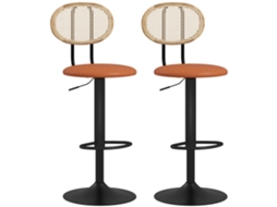 Conjunto de 2 Banquetas de Bar com Altura Ajustável, Encosto e Apoio para os Pés em Rattan, na Cor Marrom. ESSÊNCIACASA