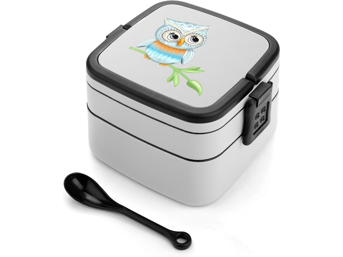 Marmita Bento De Coruja Com Duas Camadas, Empilhável, À Prova De Vazamentos, 1000ml, Com Colher, Recipiente Portátil De