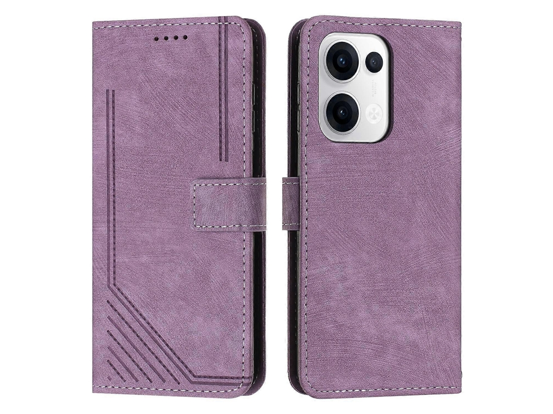 Capa De Couro Para Celular Com Padrão Listrado E Cordão Longo