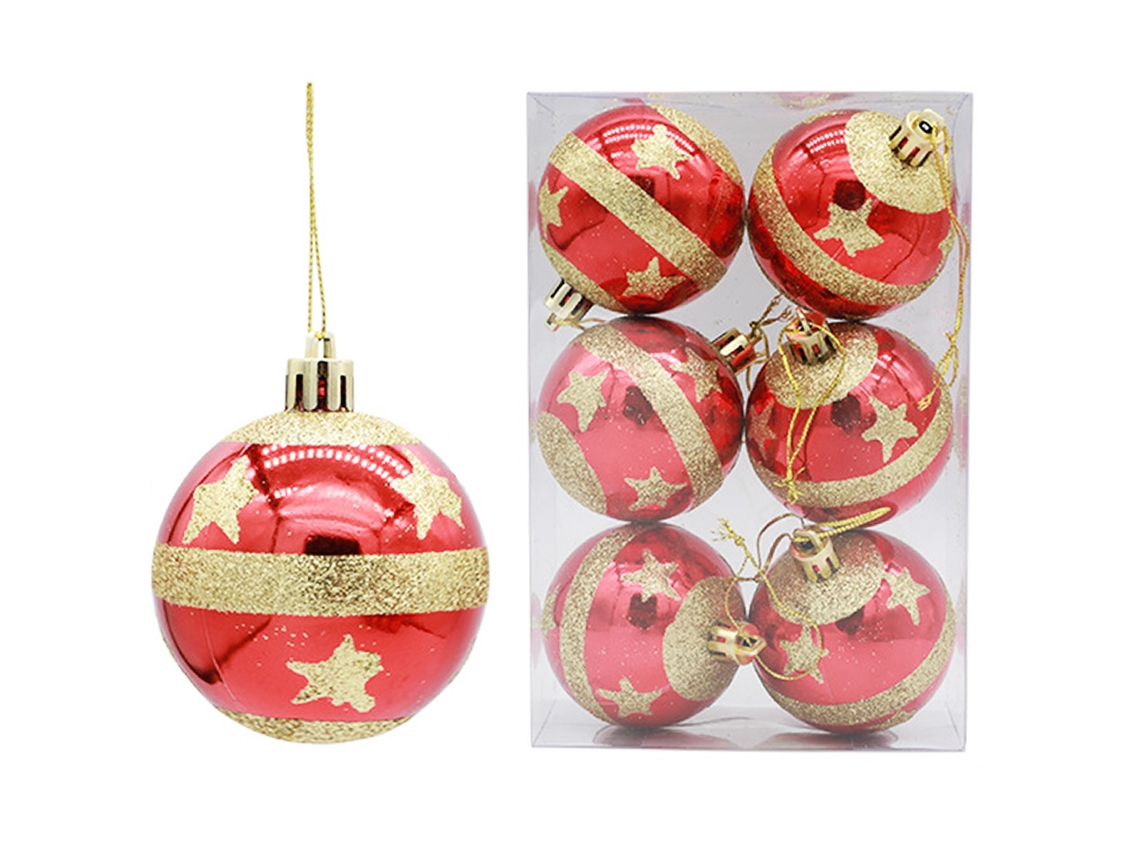 6 Bolas de Natal de Plástico com Glitter 6Cm Decoração de Natal NEVEANCE