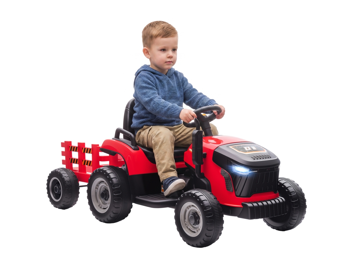 Trator Elétrico para Crianças com 12v Reboque Removível Velocidade 3 a 5 Km/h 139x58x55 Cm Vermelho VOLTEDGE