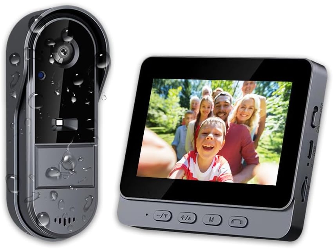 Campainha com Câmara HALINUIA Sem Fios 1080p Ip67, Ecrã Ips 4.3", Ângulo 170°, Visão Noturna, Áudio Bidirecional, Wifi e App, Ideal para Moradi