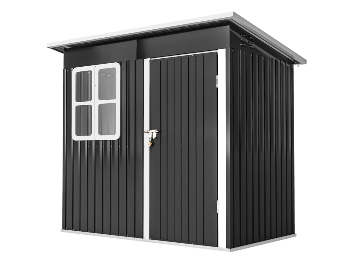 Abrigo De Jardim Exterior 2,55 M² 221x133x190 Cm Com Janela Porta Com Fechadura E Ventilações Cinzento Escuro