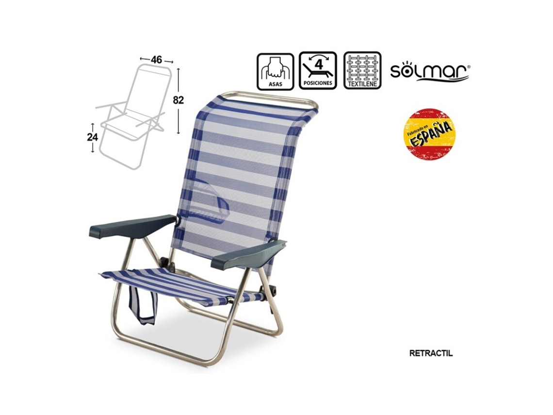 Cadeira De Praia De Alumínio Reclinável Irís Riscas Marinera Até Deitar Solmar Bestway