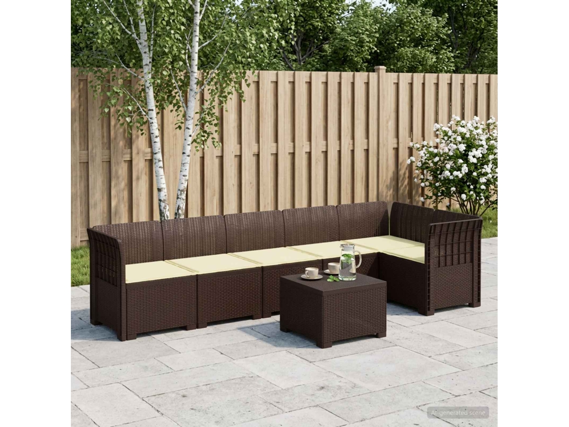 Vidaxl Sofá De Jardim Para 6 Pessoas Com Almofadas Aparência De Rattan