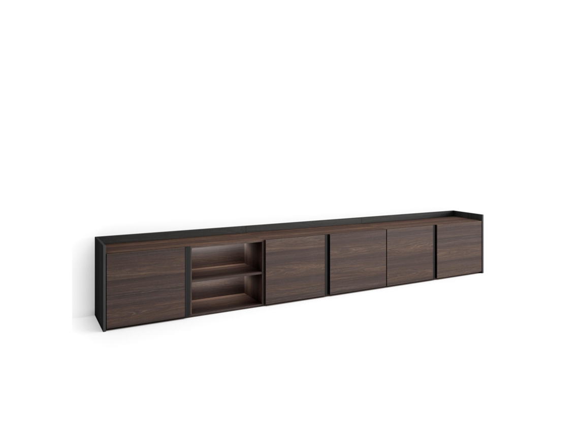 Móvel De Tv, 309x35x50cm, Para Televisores Até 80", Led, Carvalho Escuro E Preto