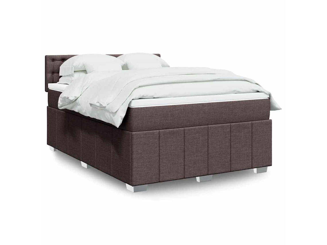 Cama Com Molas/colchão 140x190 Cm Tecido Castanho-escuro