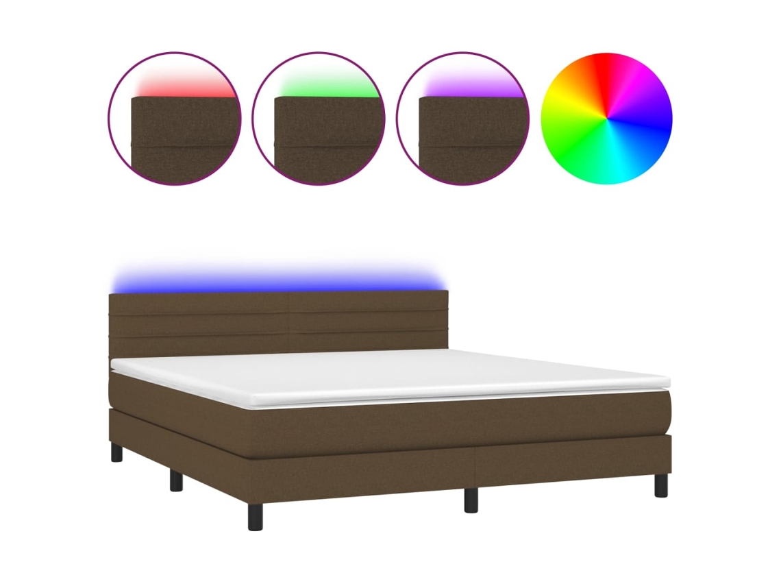 Cama Box Spring com Colchão e Led Tecido Castanho Escuro MAISON EXCLUSIVE (160x200 cm)