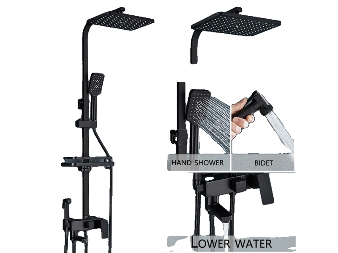 Conjunto De Torneira De Chuveiro, Montada Na Parede, Banheira Com Água Da Chuva,4-ways Abs Preto