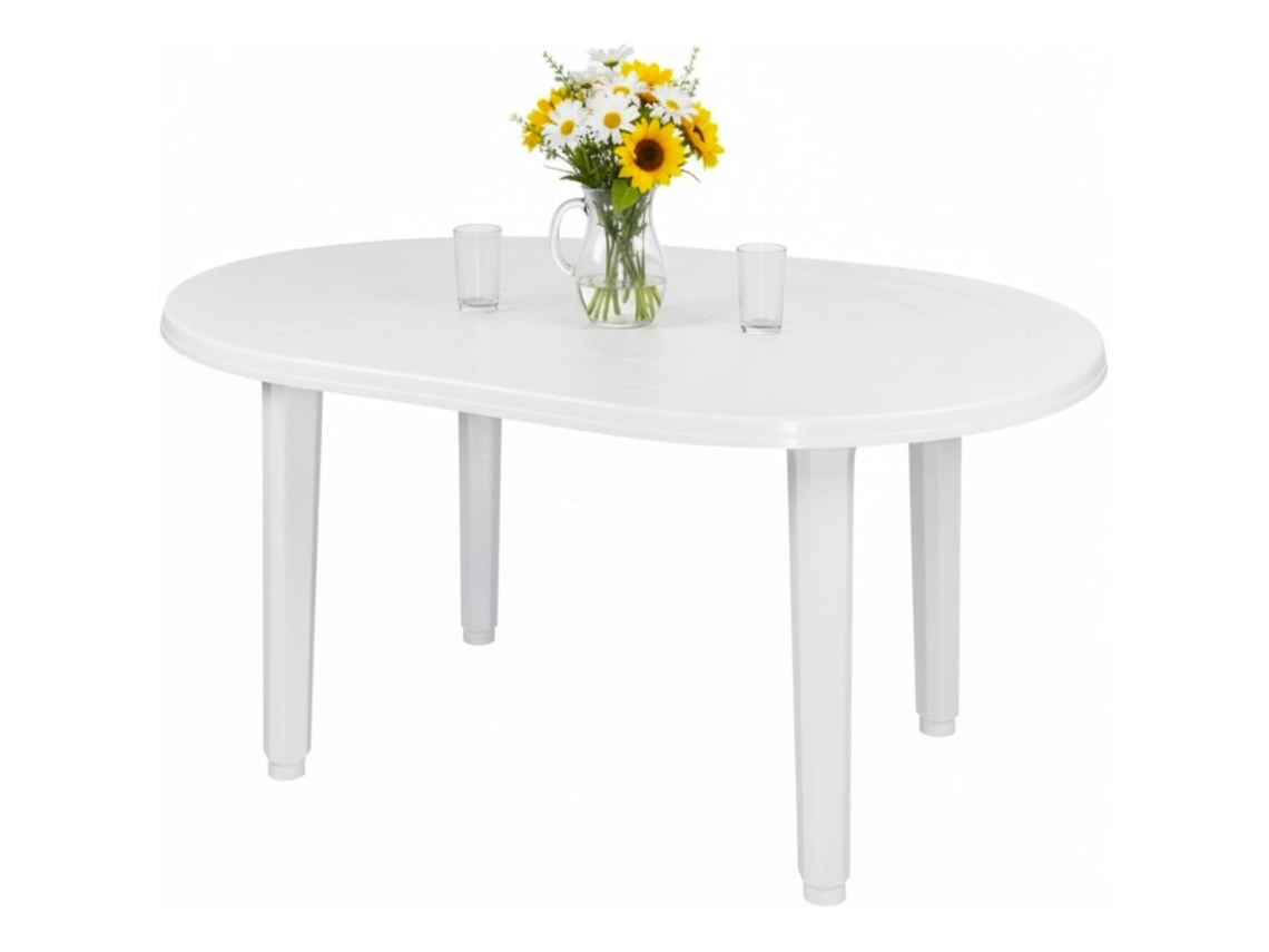 Mesa De Jardin Oval 130x90cm De Resina Auxiliar Exterior Desmotable Portatil, Camping, Terraza, Acampada, Playa. (blanco)