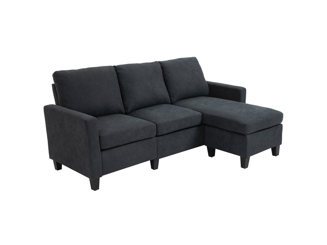 Sofá De Canto Cinza Escuro 197x139x91 Cm, Conjunto Com Poltrona Reversível