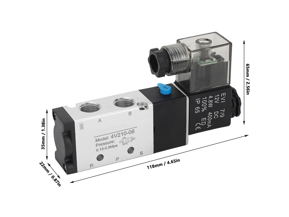 Válvula Solenoide Neumática 2p5v Dc12v Elétrica