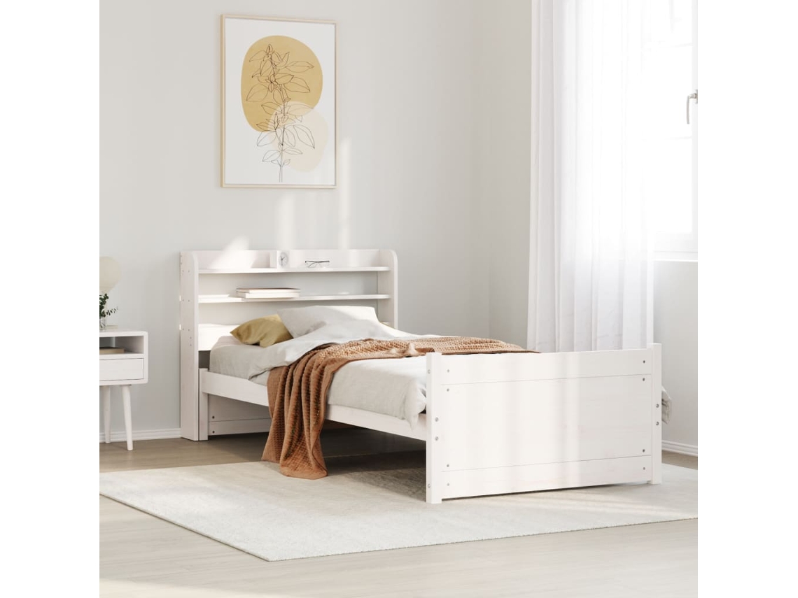 Vidaxl Estrutura Cama C/ Cabeceira Sem Colchão 90x190 Cm Branco
