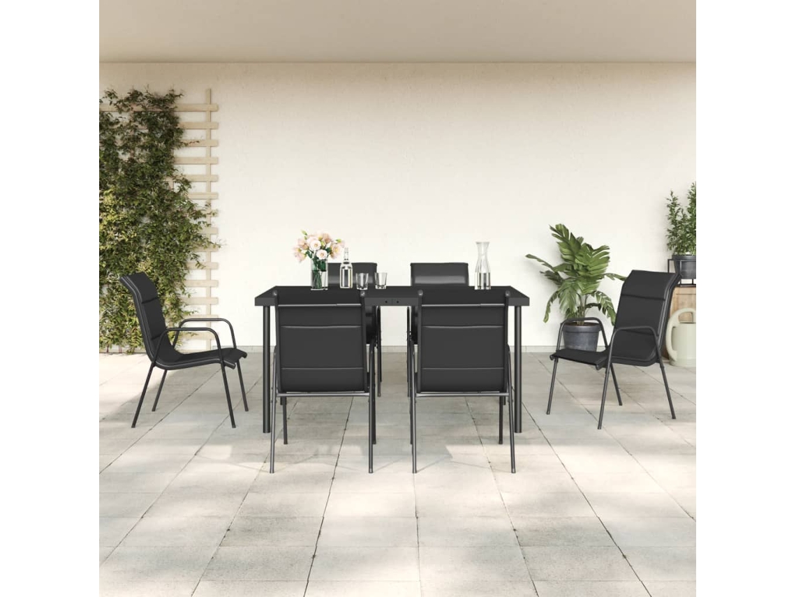 7 Pcs Conjunto De Jantar Para Jardim Aço E Textilene Preto Dkd Home Decor