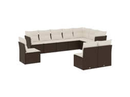 Conjunto de 10 Sofás Jardim com Almofadões Vime Pe Castanho MAISON EXCLUSIVE (10 pcs)