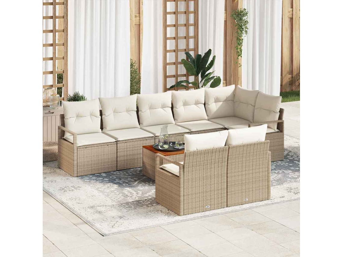 Vidaxl Conjunto De Sofá De Jardim 9 Unid. Bege E Creme Vime Pe