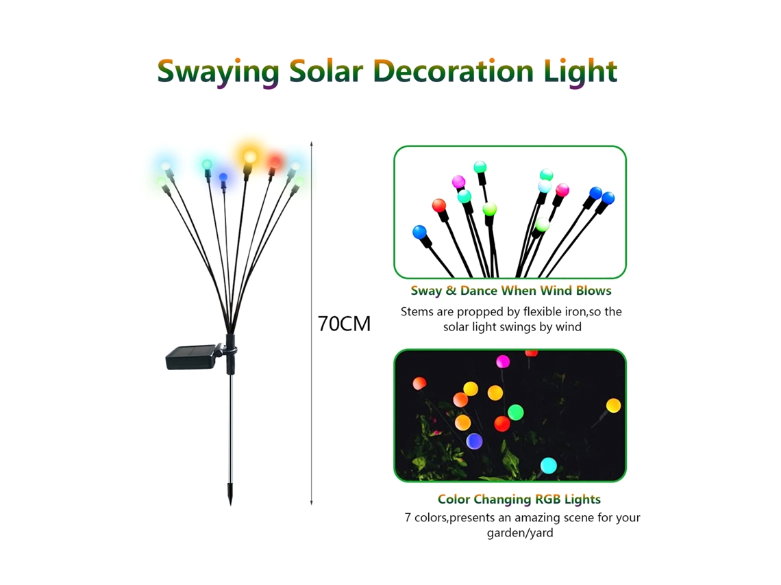 Luzes De Jardim Solar 8 Lâmpadas Luz Quente Decorativa
