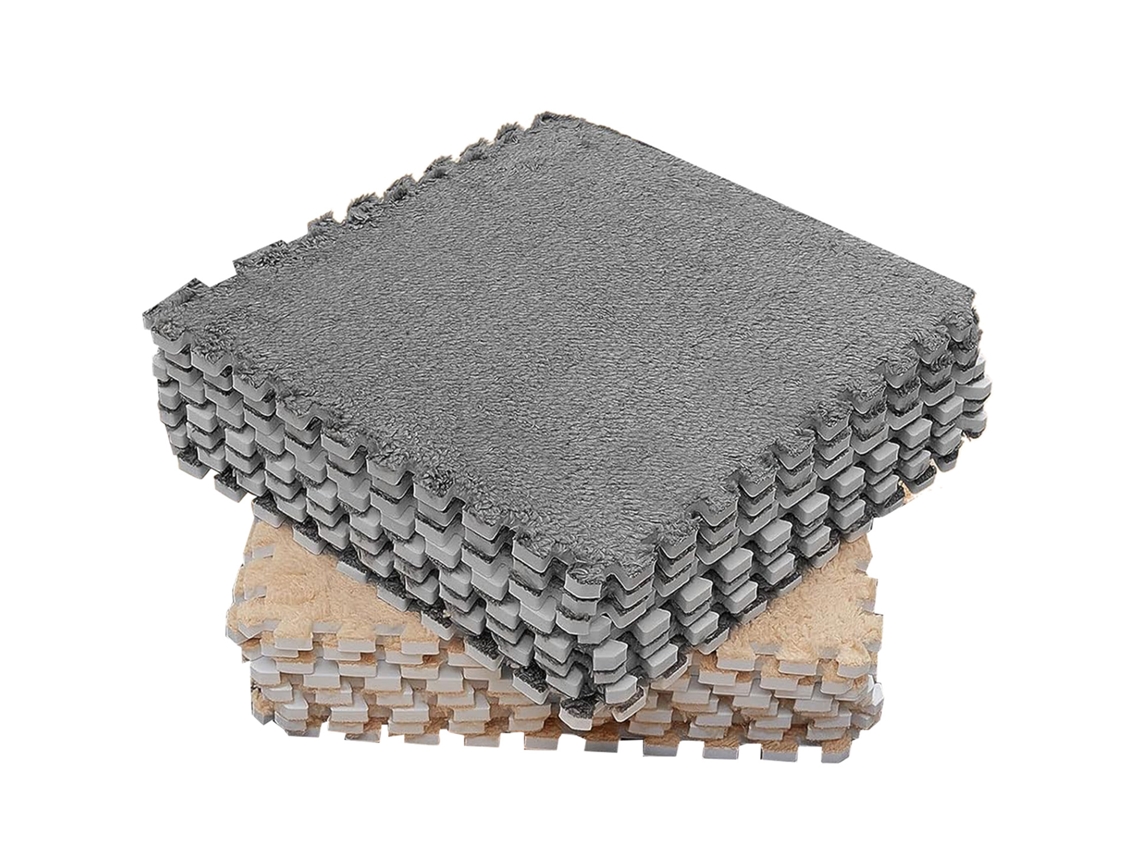 Primerox 10pcs Tapete de Piso de Espuma Peludo Entrelaçado Cortável Suave para Quarto Cinza Camelo