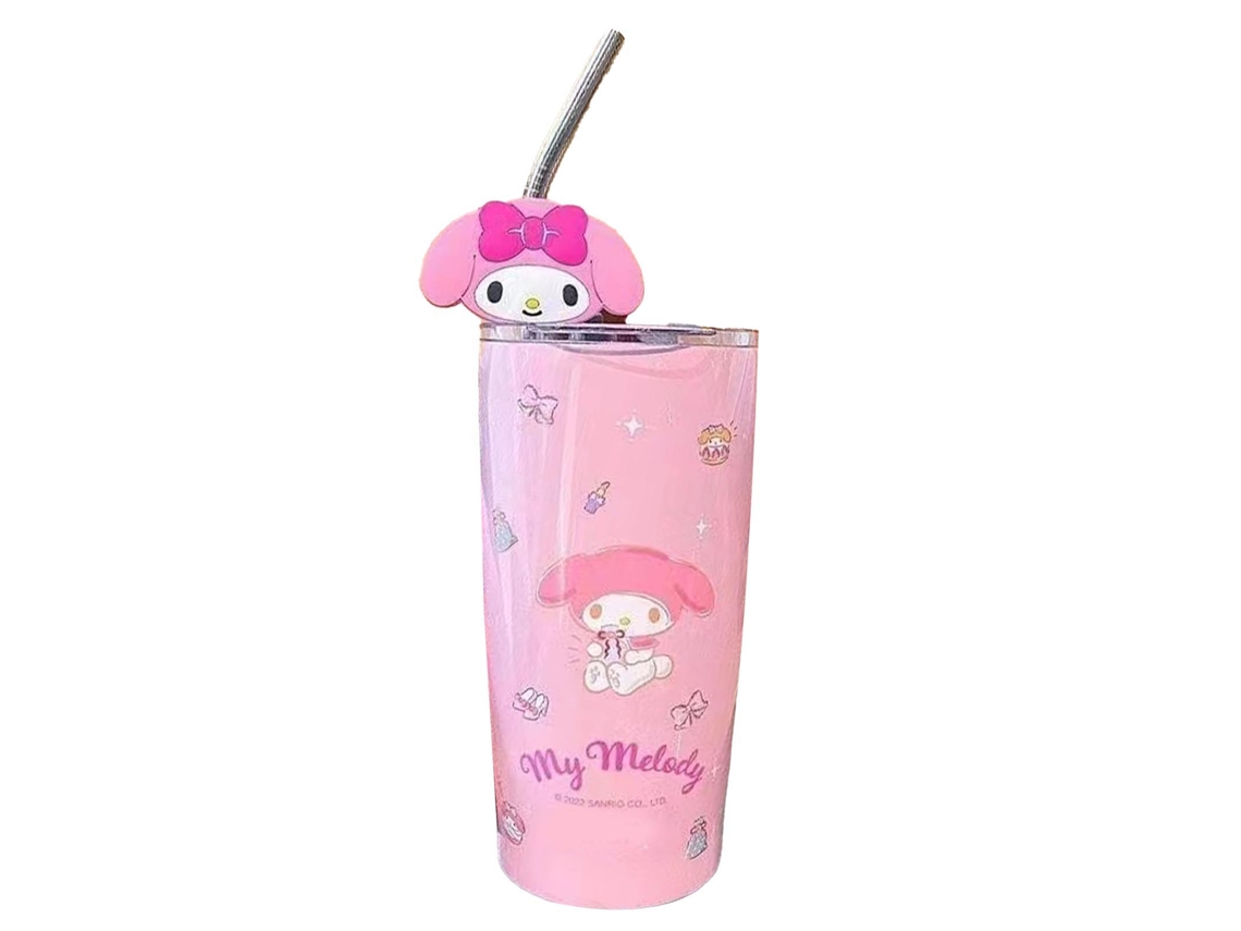 Copo Térmico de Aço Inoxidável com Tampa e Canudo Fofo Anime Isolado 600ml Rosa | S/MARCA