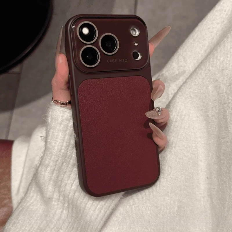 (vermelho 16) Capa De Celular Simples Com Textura De Couro E Resistente A Impactos