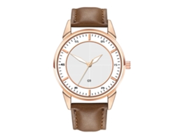 Reloj Analógico Hombre De Cuero Pu Resistente Al Agua Dial Blanco Café Oscuro