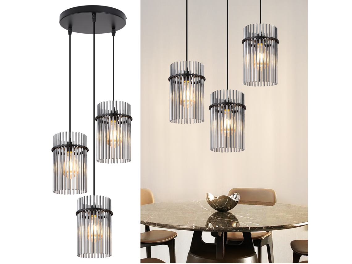 Nettlife Candeeiro Pendente Vintage Para Mesa De Jantar - Cúpula De Mesa Suspenso Com 3 Lâmpadas, Preto, Casquilho E27, (lâmpadas Não Incluídas).