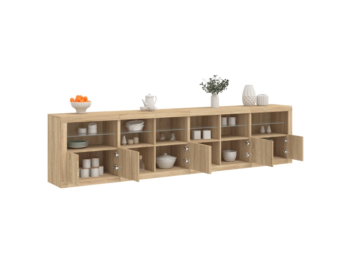 Vidaxl Aparador Com Luzes Led 283x37x67 Cm Carvalho Sonoma