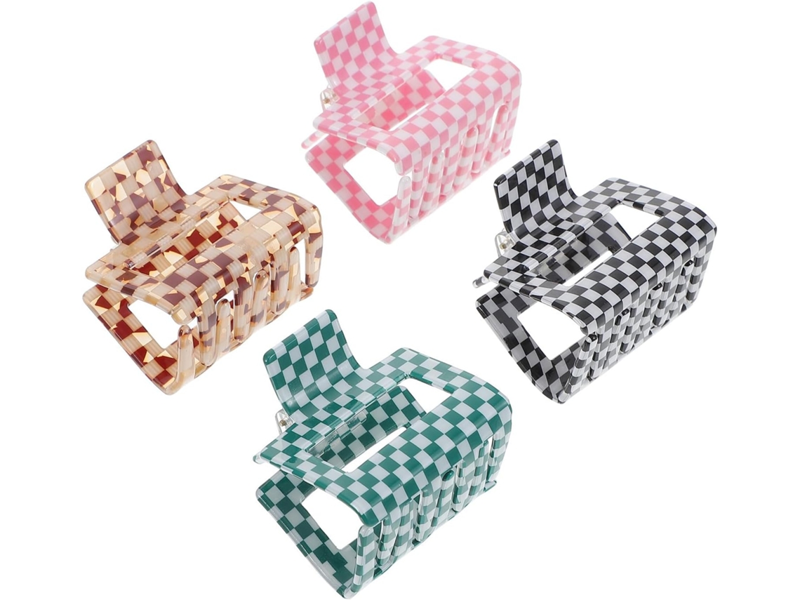 Presilhas de cabelo com estampa Xadrez em marrom e branco, conjunto com 4 unidades, presilhas de acetato, confortáveis.