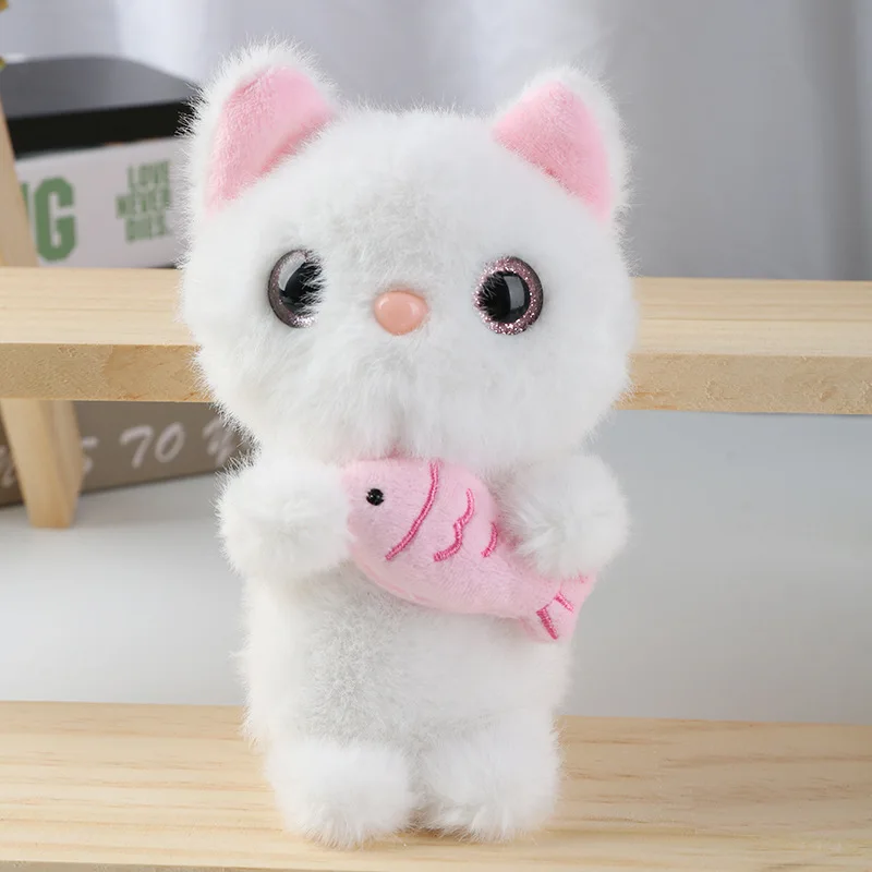 Chaveiro de Pelúcia com Pingente de Gatinho Abraçando Peixe, Brinquedo para Bolsa. MDUG (branco)