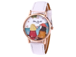 Relógio de Pareja de Quartzo com Pulseira de Couro Pu Padrão Cartoon Branco
