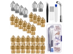 Kit Com 30 Bicos De Latão Para Impressoras 3d: 0,4 Mm, 0,2 Mm E 0,6 Mm, Compatíveis Com As Séries Creality Ender 3/ Ender 5 Pro/ Ender 3 Neo/ Cr 10