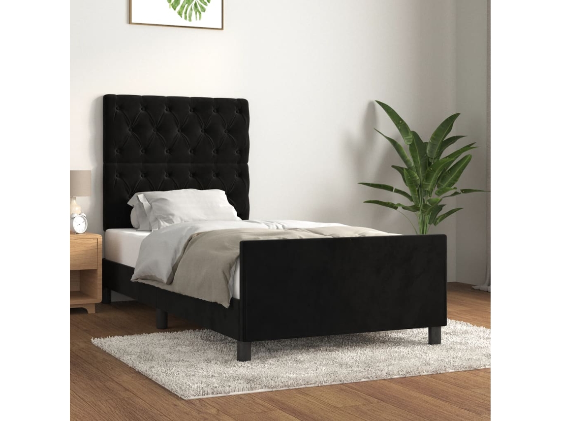 Estrutura De Cama C/ Cabeceira 80x200 Cm Veludo Preto