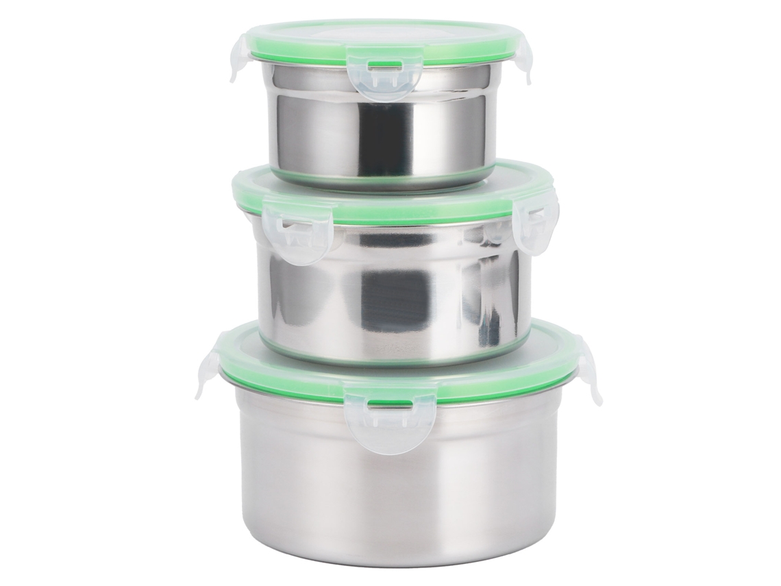3pcs/set Tigela de Preservação S/MARCA de aço inox 304 tampa selada armazenamento geladeira alimentos