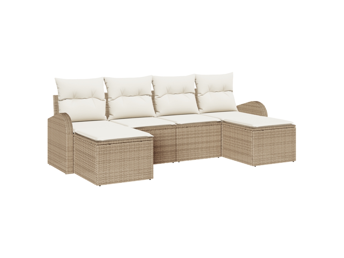 Conjunto 6 Sofá De Jardim Vidaxl Bege Vime Pe (124 X 62 X 85 Cm)