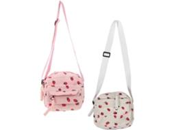 Bolsa De Ombro Feminina De Duas Peças Com Estampa Canelada De Morangos, Estilo Vintage, Ajustável E Leve, Para Um Visual Retrô.