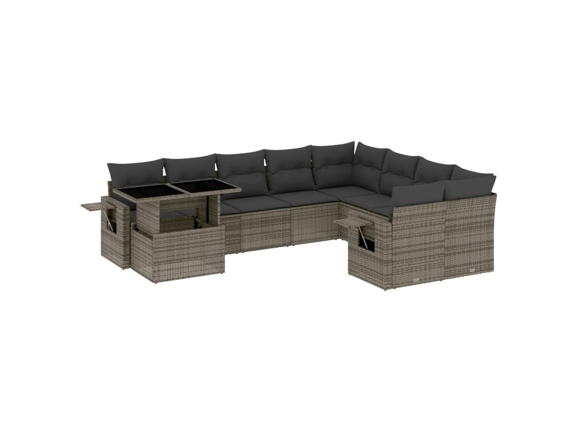 Conjunto de 10 Sofás de Jardim com Almofadões Vime Pe Cinzento MAISON EXCLUSIVE