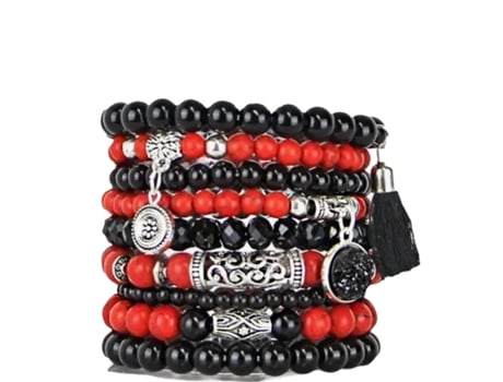 Conjunto de 9 Pulseiras BOHEMIAN Flor (Vidro, madeira e liga - Multicor - Ajustável)
