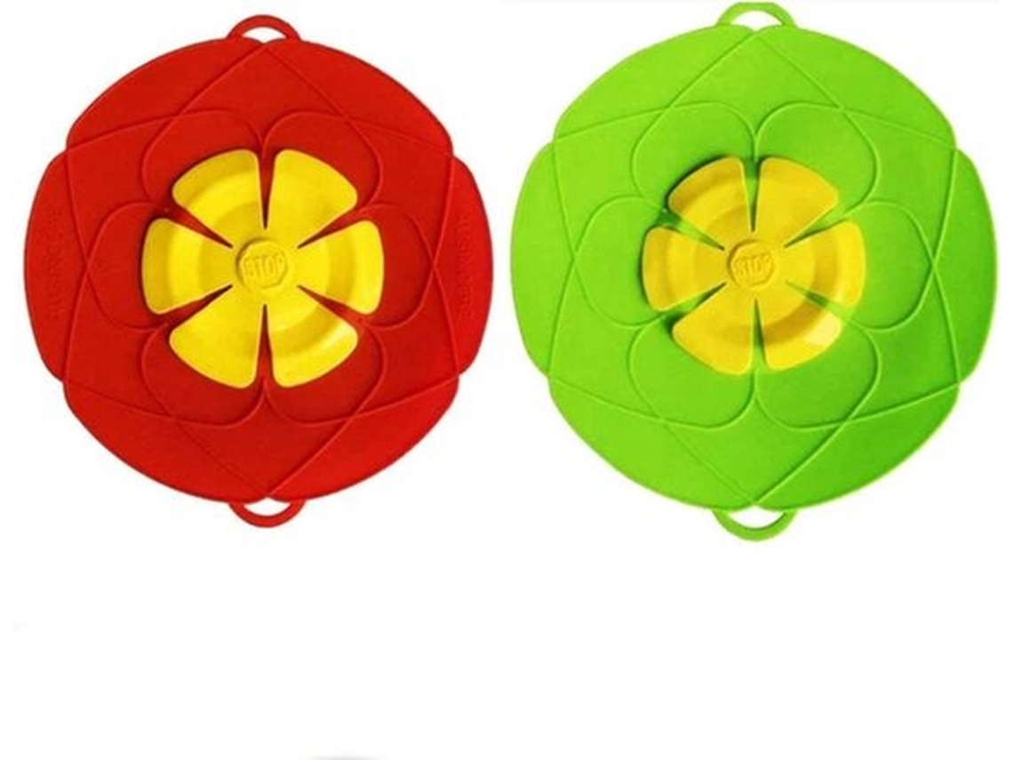 2 Tampas Anti-salpicos De Silicone - Ø26 Cm - Verde/vermelho - Anti-derrame - Para Cozinhar E Proteger Panelas