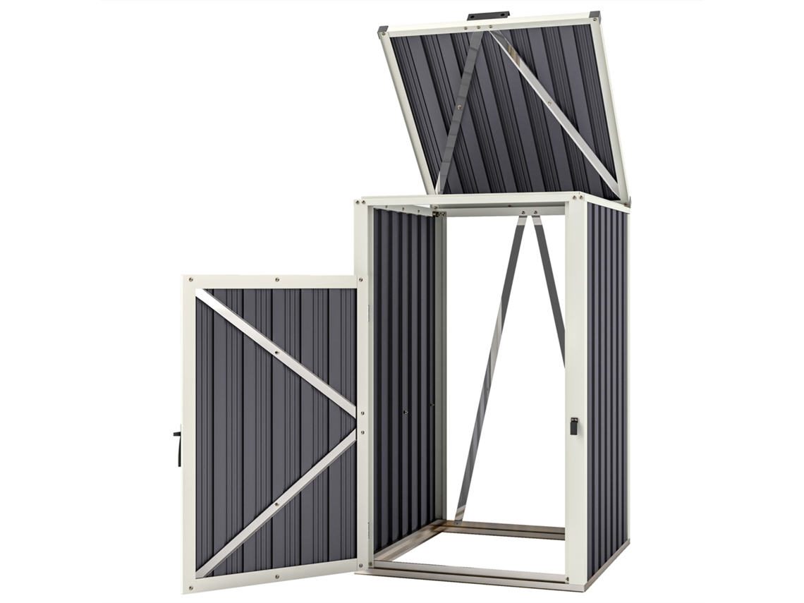 Abrigo Lixo 240l 73x81x122cm Tampa 180° Aço Galvanizado, Cinza Escuro