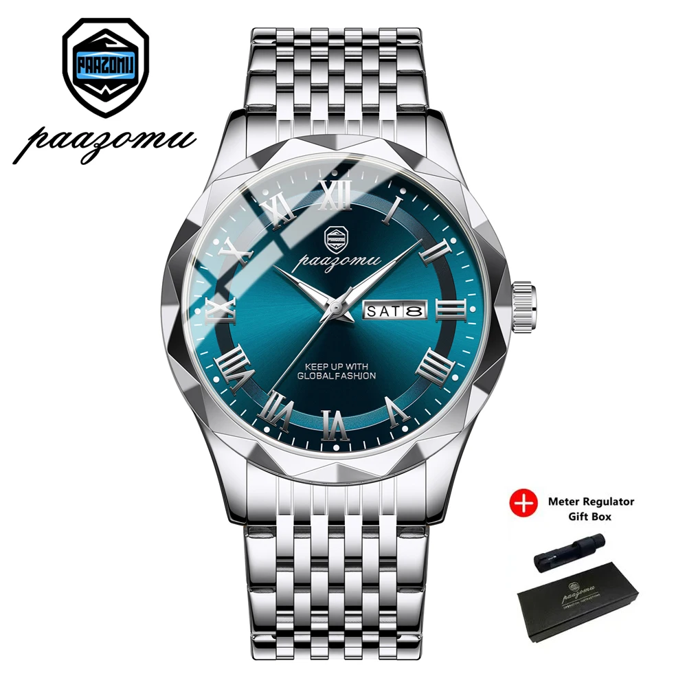 Relógio Elegante E Luminoso (azul Prateado), Com Data E Dia Da Semana, À Prova D'água E Casual.