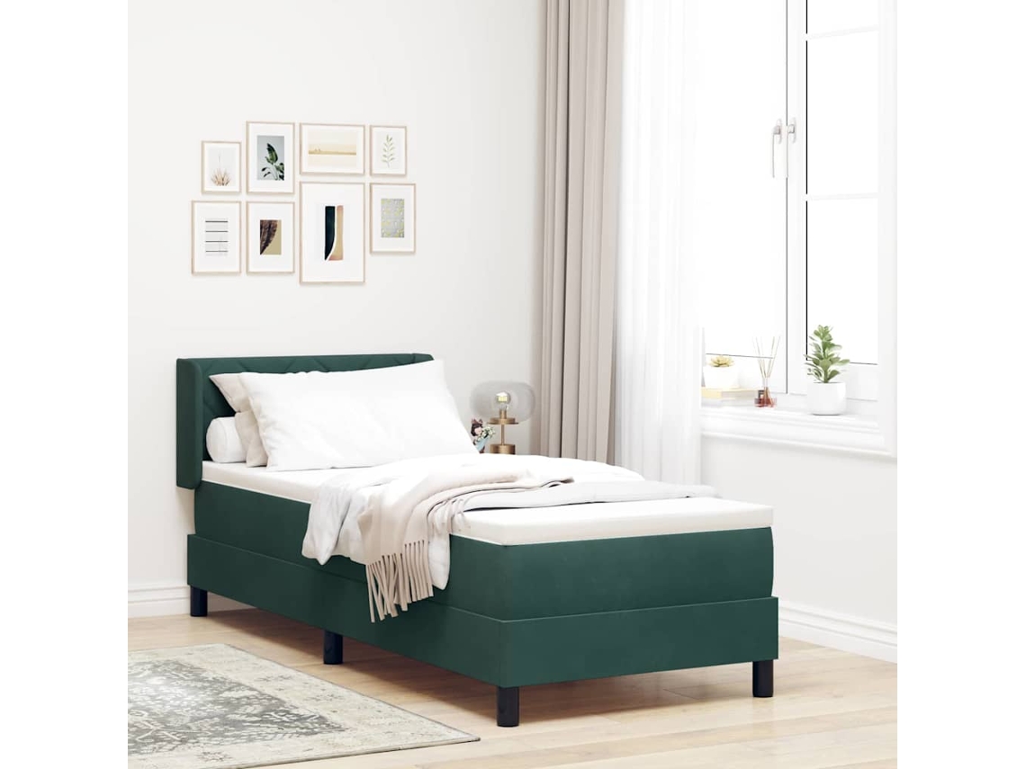 Vidaxl Cama Box Com Cabeceira Manual Verde Escuro 200 X 80 Cm Veludo