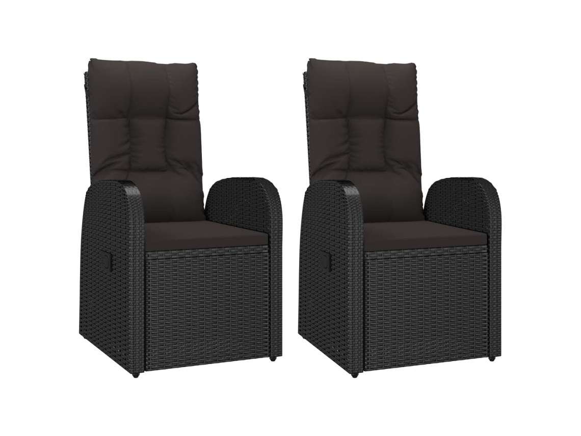 Conjunto de Cadeiras de Jardim Reclináveis 2 Pcs C/ Almofadões Vime Pe Preto MAISON EXCLUSIVE